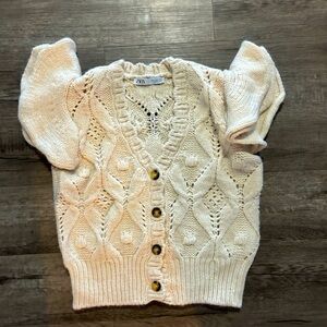 Zara Cream Cable Knit Shirt with Layered Sleeves S